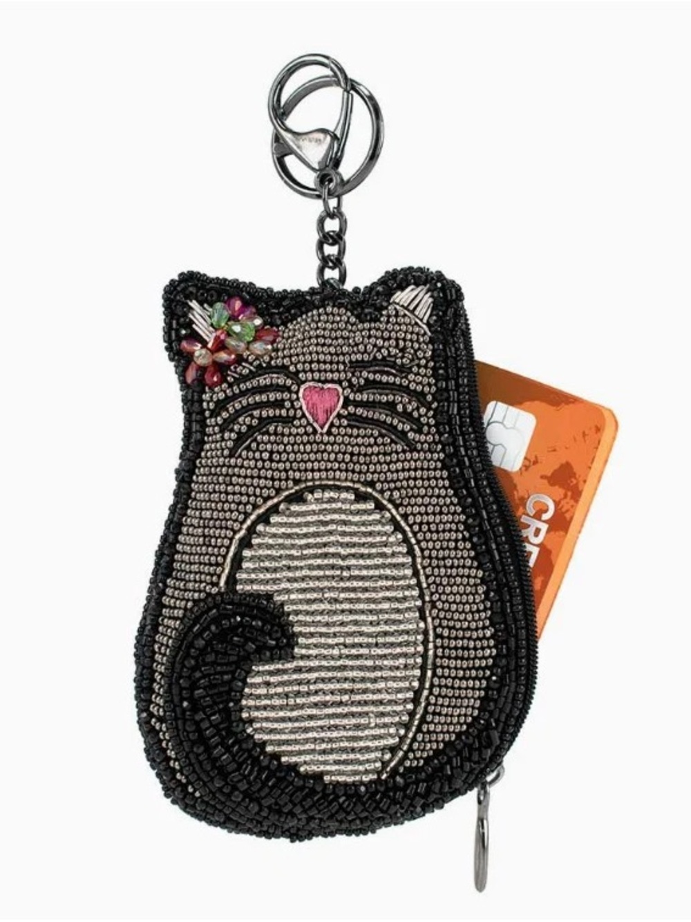 Mary Frances Pounce Beaded Cat Coin Purse / Key Fob • Rare • NWT
